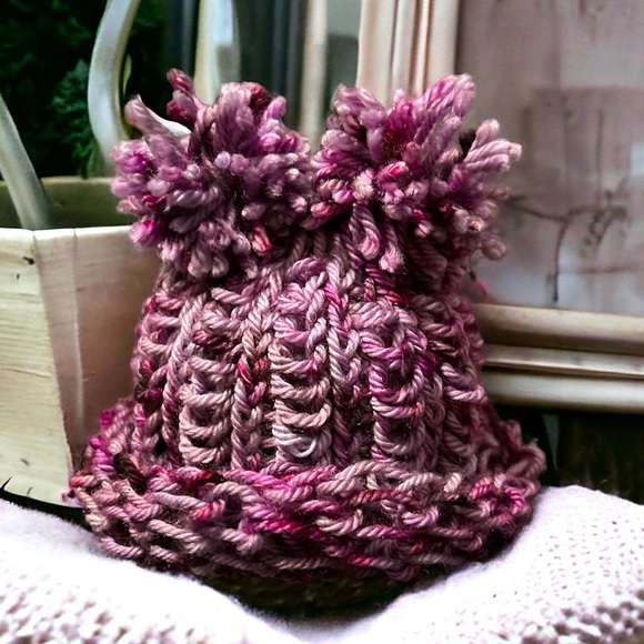 Hand Crafted Other - Purple Hand Knitted Newborn Baby Beanie Hat